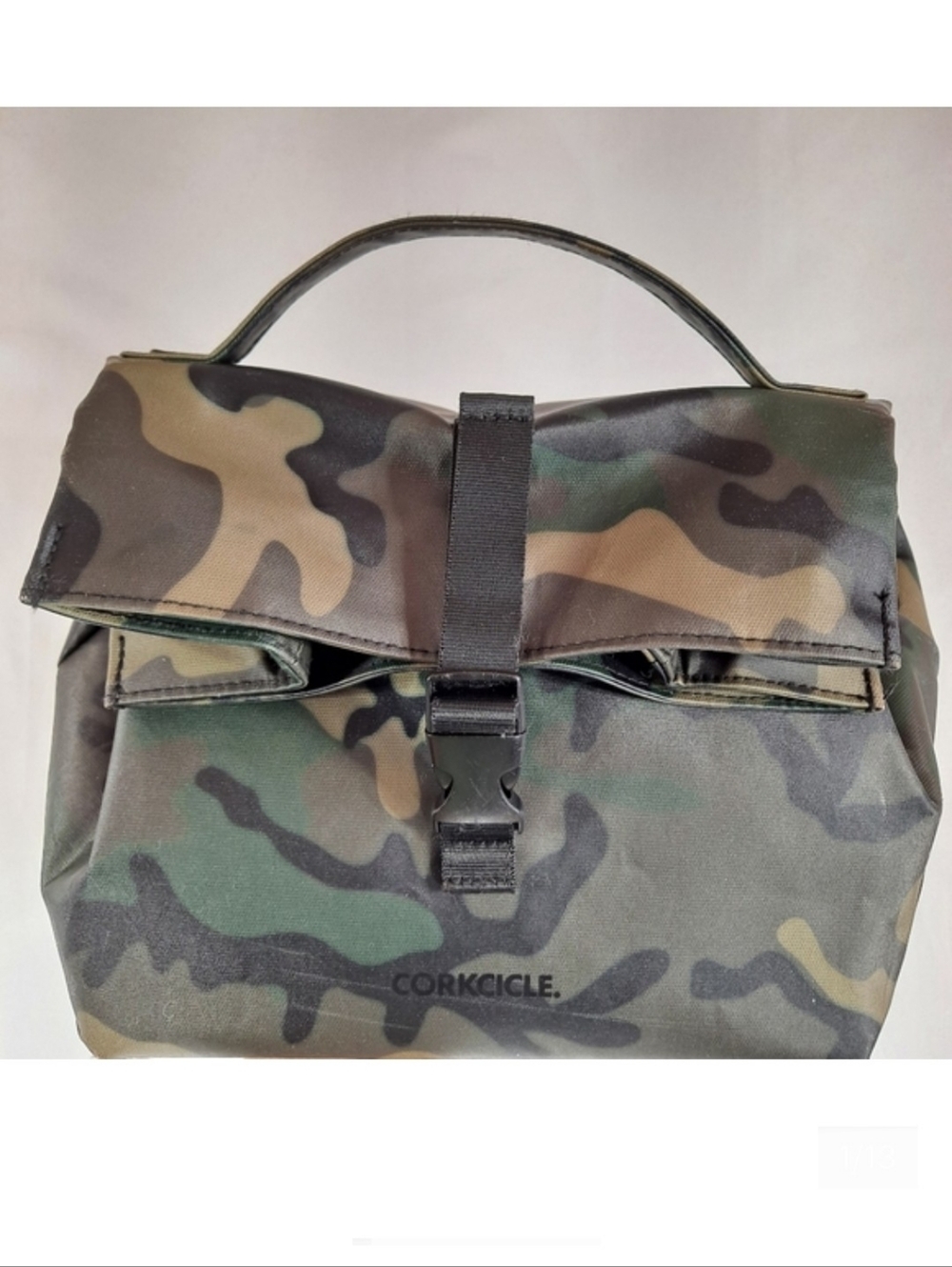Corkcicle Green Camo Nona Roll Top Lunch Bag